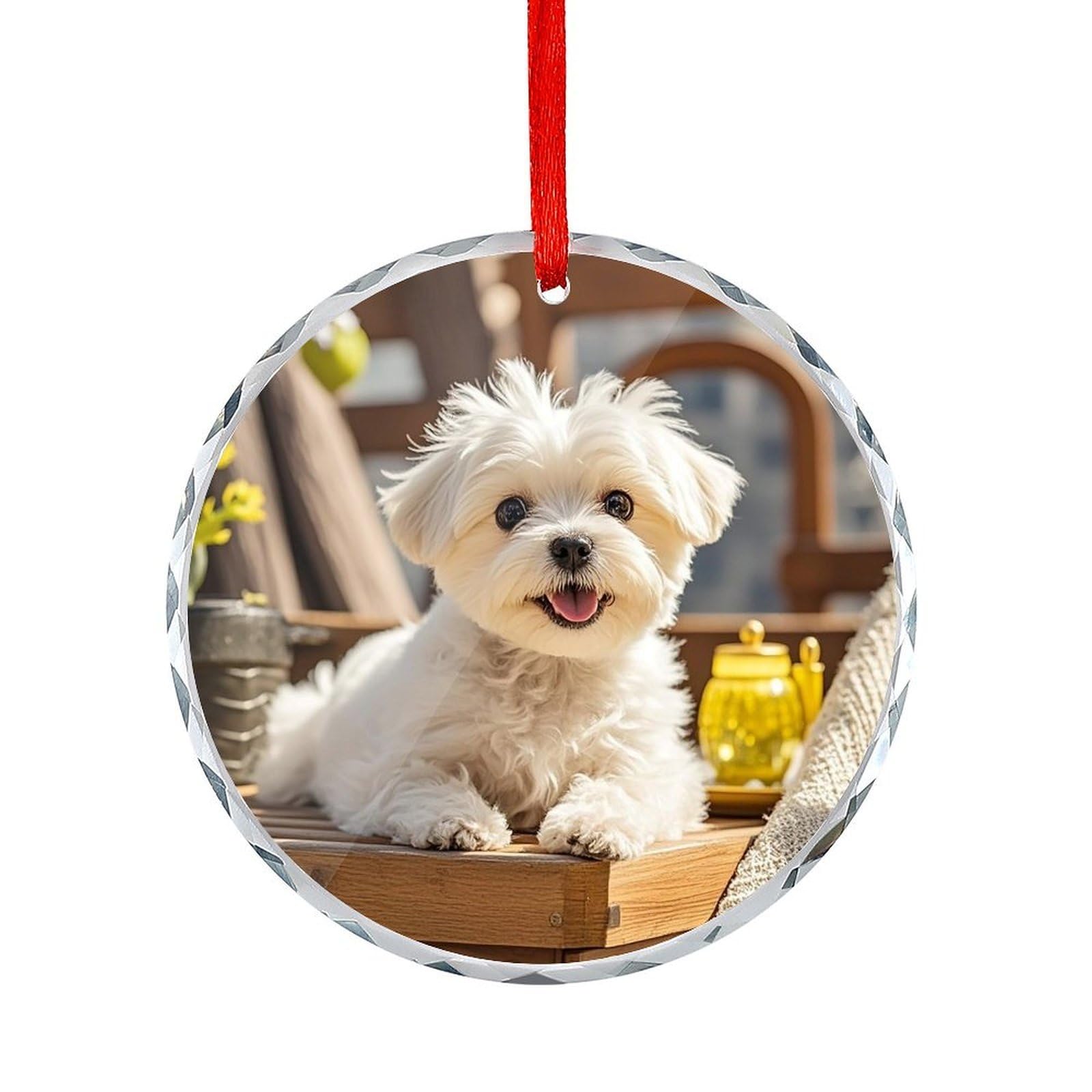 Btcowzrv Style Cute Maltese Puppy Dog Round Ornament Hanging Pendant Decor