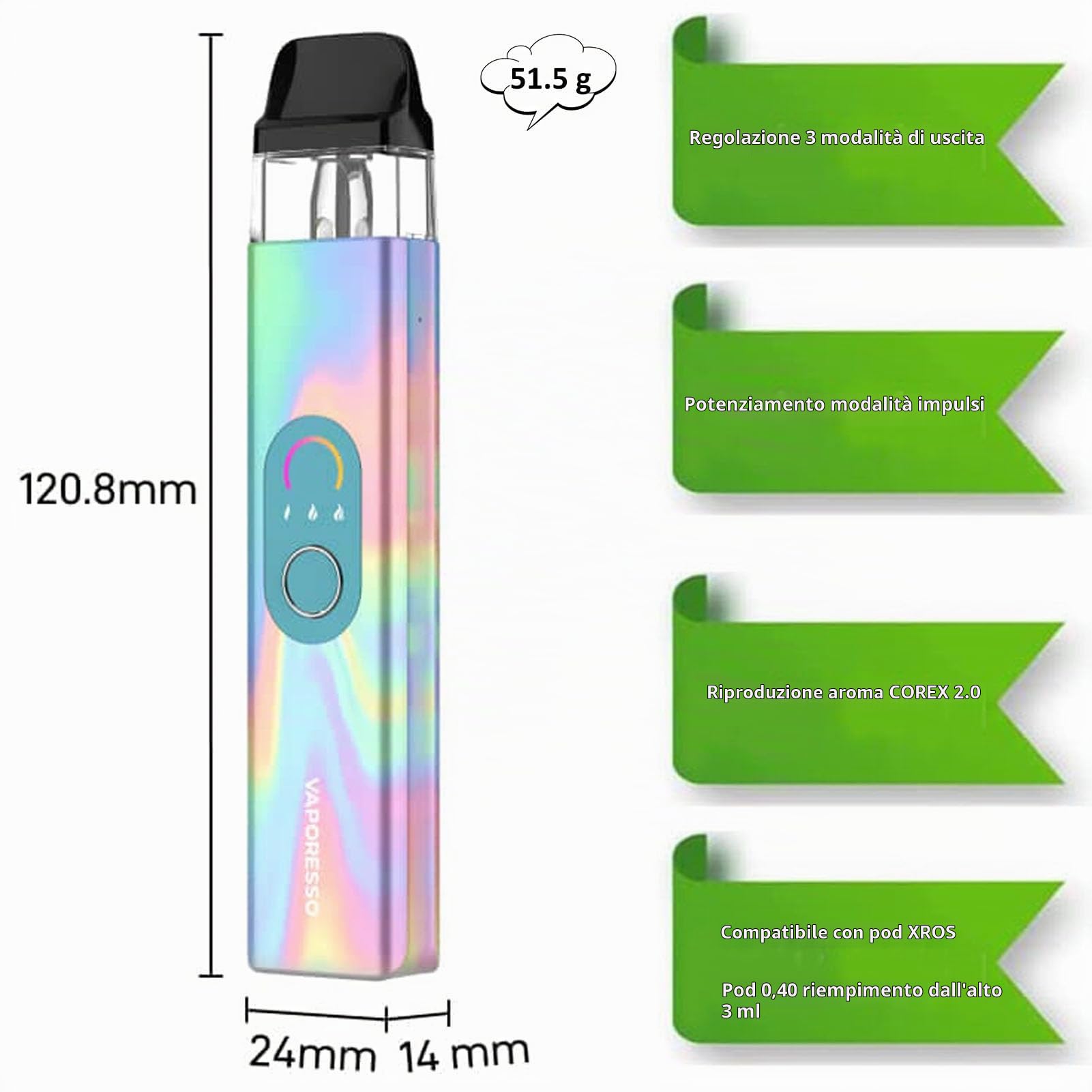 Vaporesso XROS 4 Kit | Original Vaporesso XROS 4 Kit Pod Vape Built in 1000mAh Battery With 3ml Xros Cartridge (0.4Ω/0.6Ω/0.8Ω/1.0Ω/1.2Ω) MTL & RDL vaping Vaporizer No Nicotine (Nero)