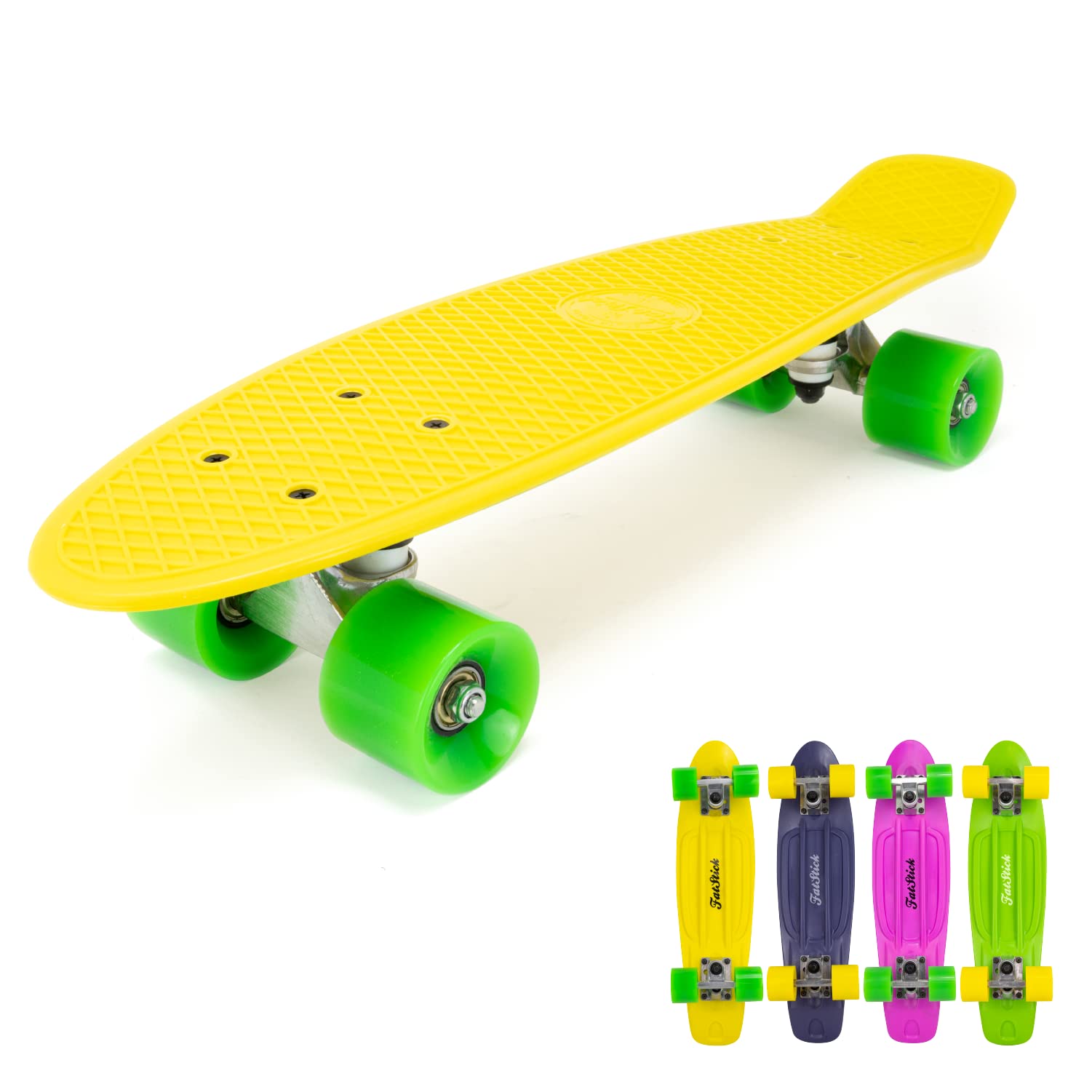 Fatstick 22" Mini Cruiser Skateboard - Made from Re-cycled Plastic with Interchangeable Trucks & Wheels (Yellow)