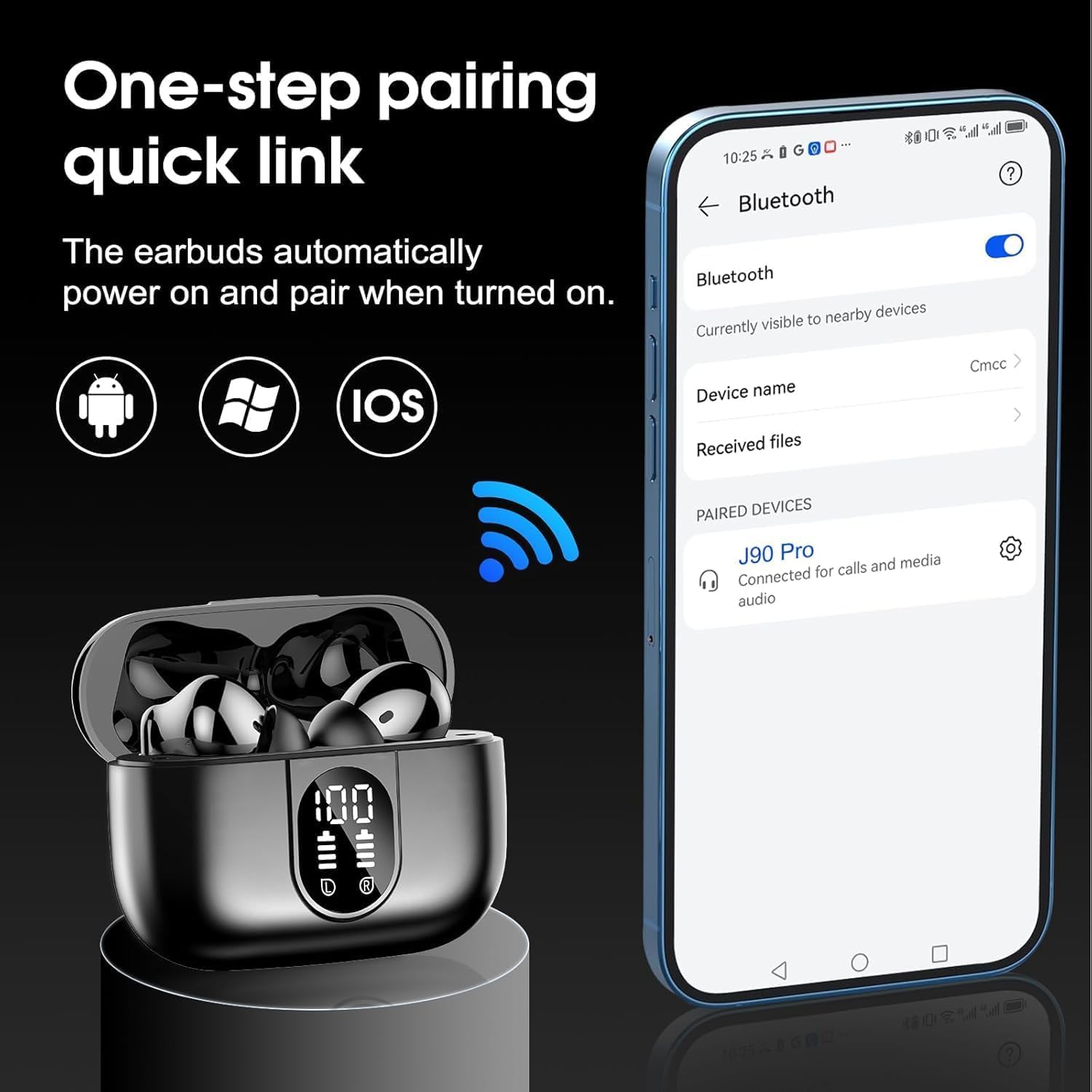 Nuovo Cuffie Bluetooth 5.4, Auricolari Bluetooth Stereo HiFi Con 4 ENC Microfoni Anti-Rumore, Durata 50 Ore Cuffiette In Ear, Impermeabili IP7 Cuffie Senza Fili, Cuffiette Touch Control, LED-Display