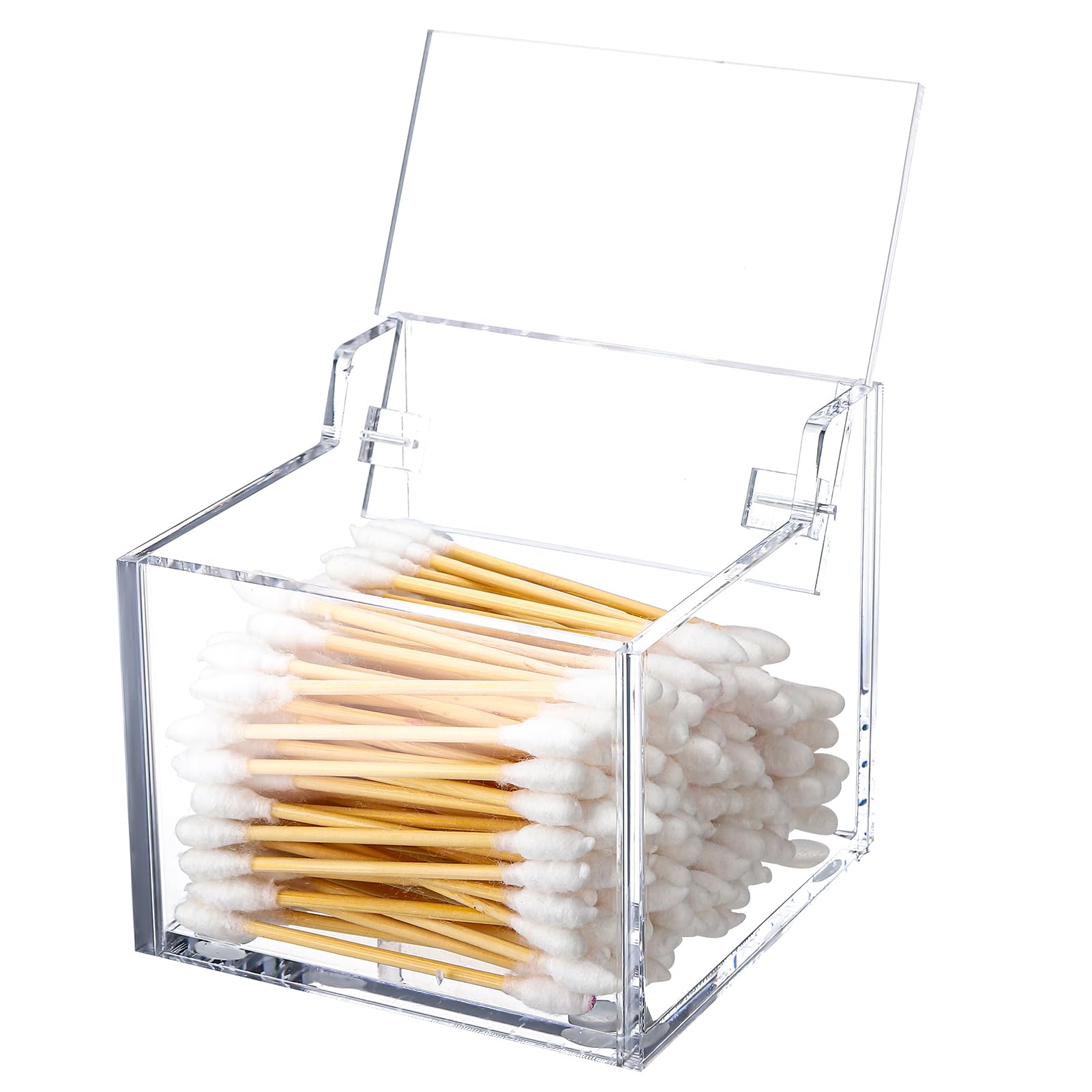 Qtip Holder Acrylic Container for Cotton Swab, Cotton Pads, Floss Picks - Restroom Containers Bathroom Essentials Accessories Decor Vanity Storage Organizer, 3.3'' x 3.2'' x 2.75''