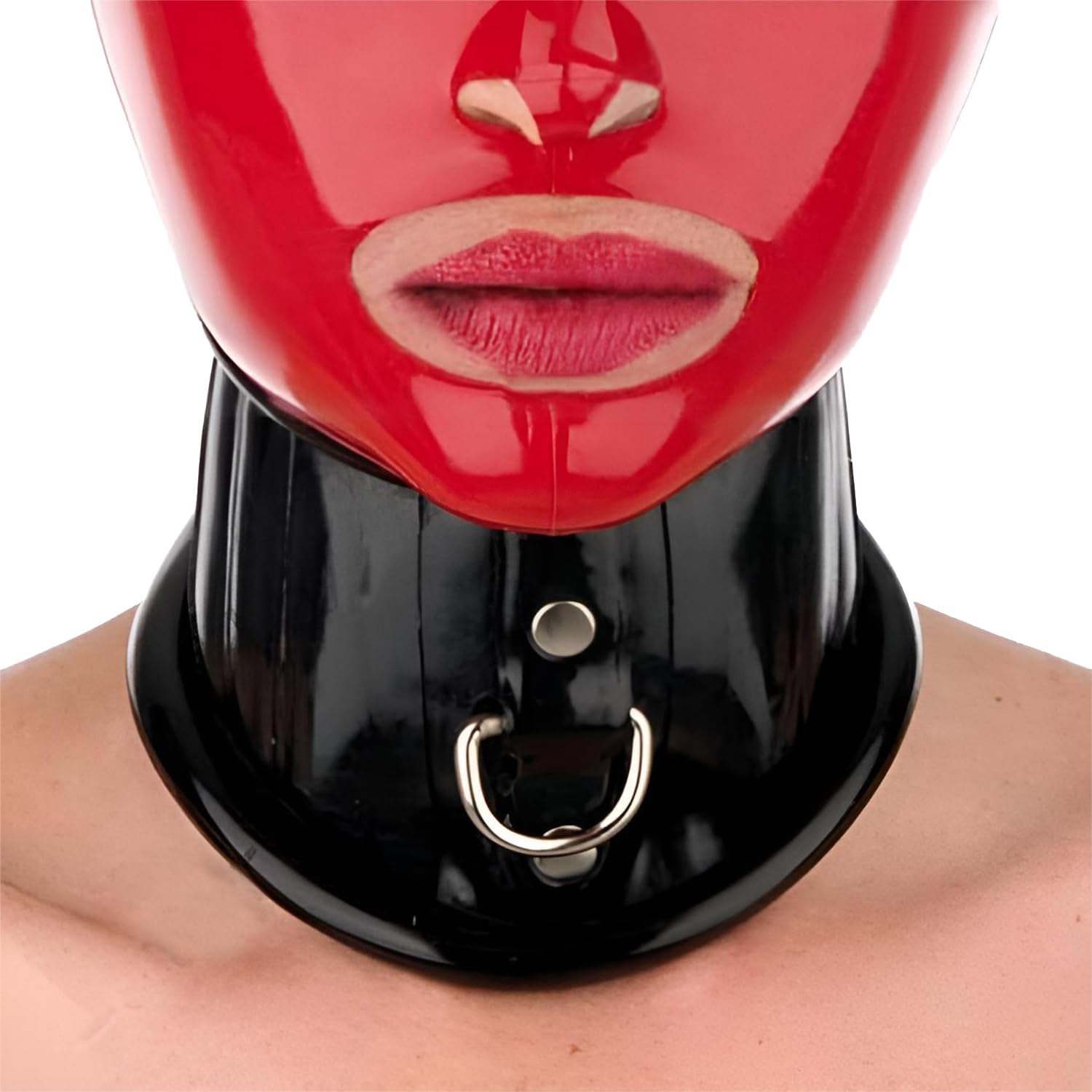 Collar de Látex Unisex,Gargantilla Cuello de Goma con Borde Enrollado y Cordón la Parte Posterior y Anilla en D
