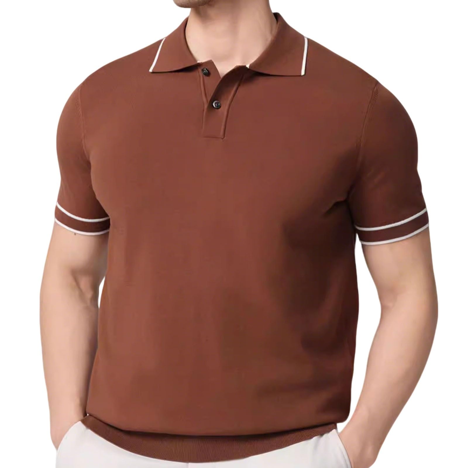 Polo De Personalidad De Contraste De Colores para Hombres, Camiseta De Golf De Punto con Cuello, Ajuste Slim