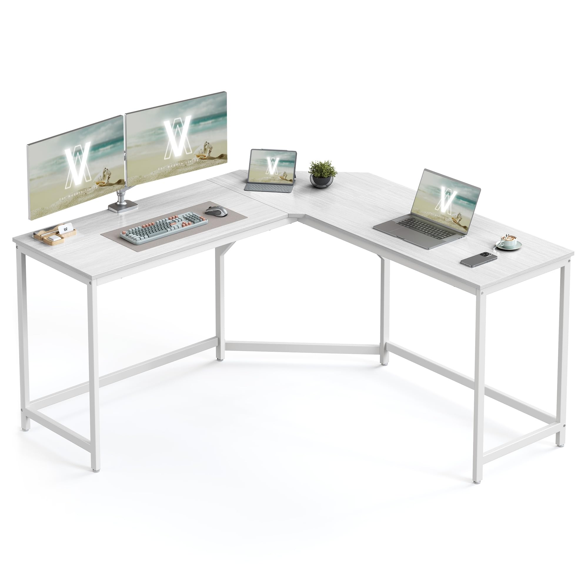 VASAGLE Scrivania Angolare, Scrivania per Computer a Forma di L, 149 x 149 x 76 cm, per Ufficio Studio Gaming, Bianco Acero LWD073W01