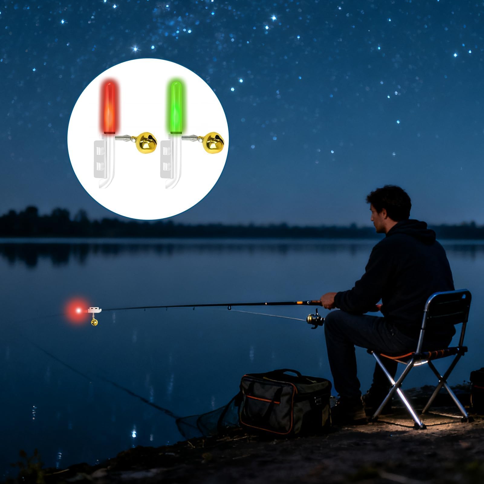 5 pièces de lampes LED de poche pour la pêche, indicateurs de touche à l'extrémité de la canne étanches avec alarme, cloche et boucle pour canne à pêche, accessoire de pêche pour Thanksgiving