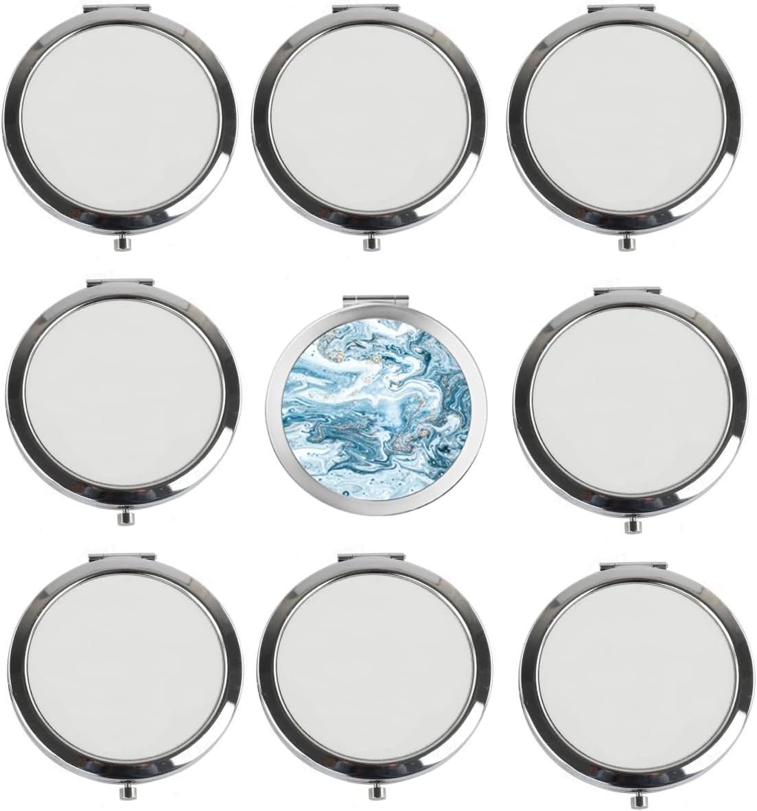 10pieces Sublimation Pocket Makeup Mirror with 2 x 1x Magnification Sublimation Metal Compact Mirror Sublimation Travel Makeup Mirror for Women Men Home Travel Use