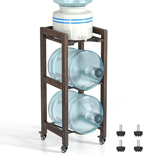 Soporte para jarra de agua de 3 niveles y 5 galones con estante superior, 4 ruedas de metal o pies ajustables, soporte de piso dispensador de agua