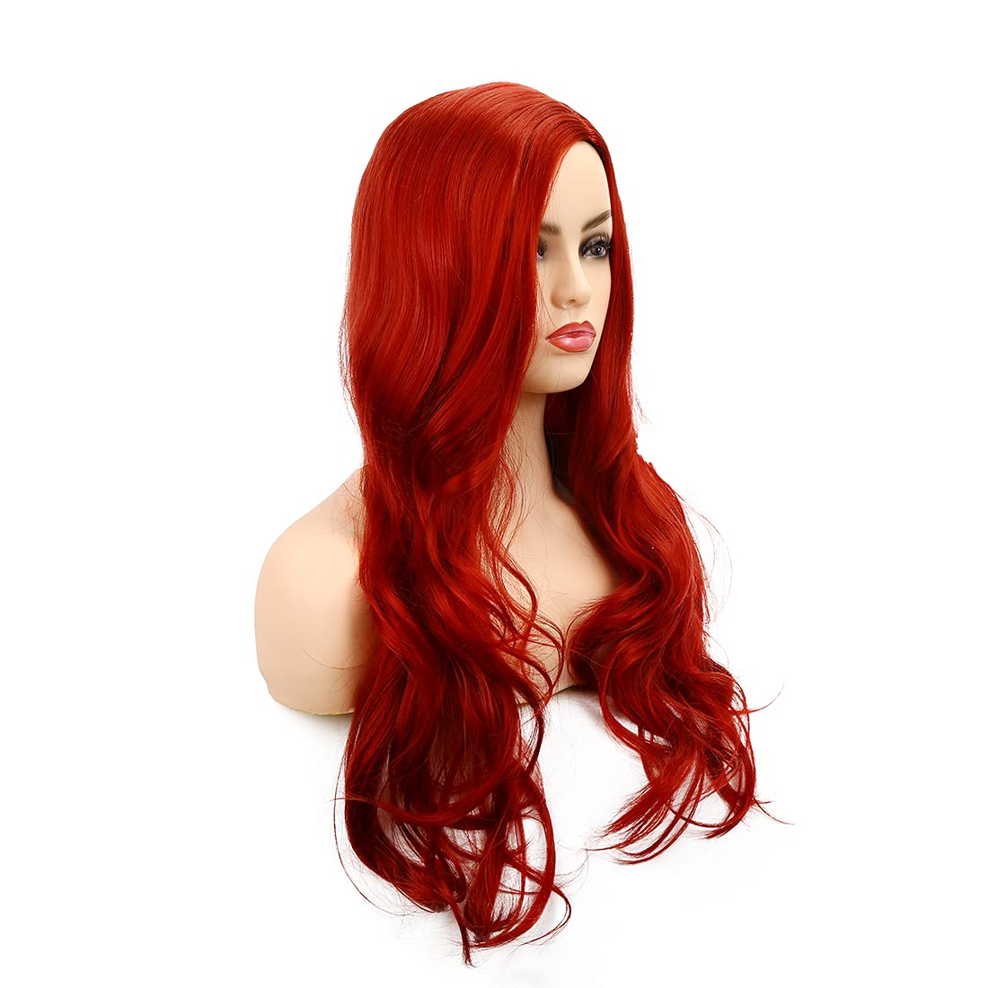 Red Women Long Curly Wavy Synthetic Cosplay Full Wig Halloween Costume Party, L205-Red, 54 cm - Image 4