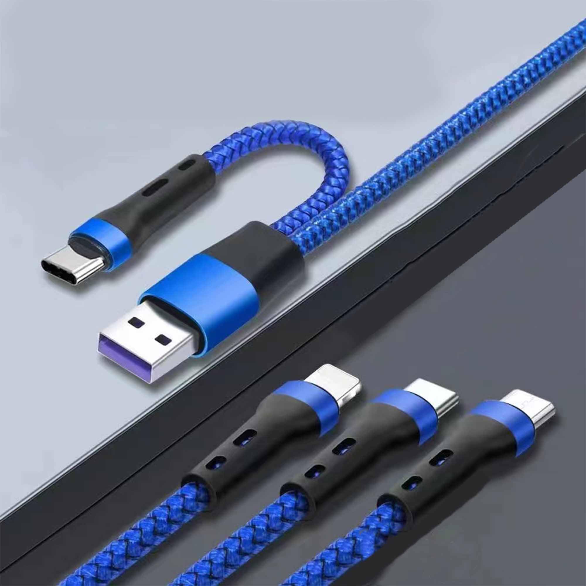 "EVO Gimbals 48"" Nylon Braided Multi Fast Charge Cable with USB and USB C Input and 3 in 1 Charging Options Type C//Micro USB for Most Phones