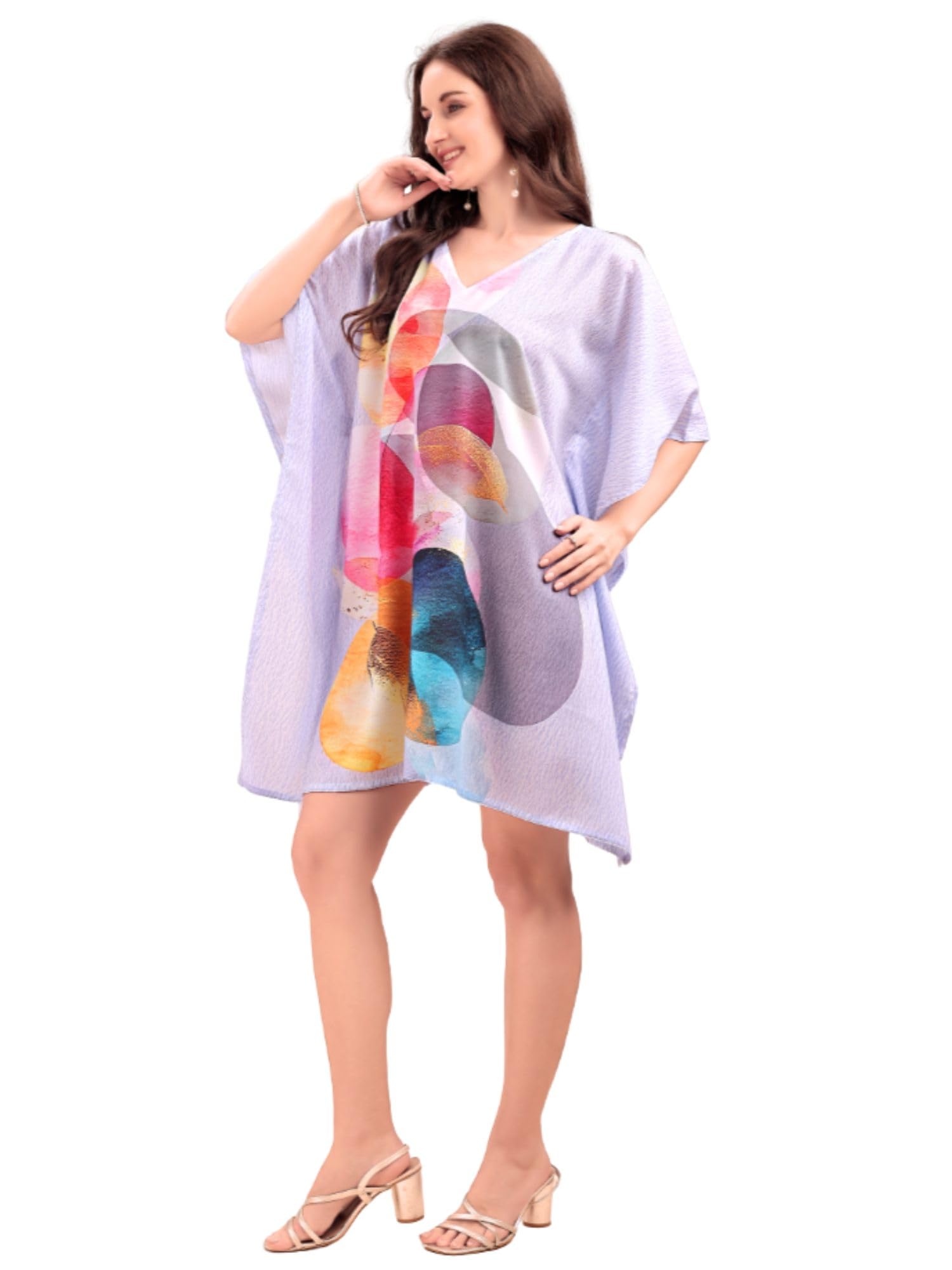 Women's Printed V-Neck Flared Sleeves Short Kaftan Kurti JKK_106 Multicolour