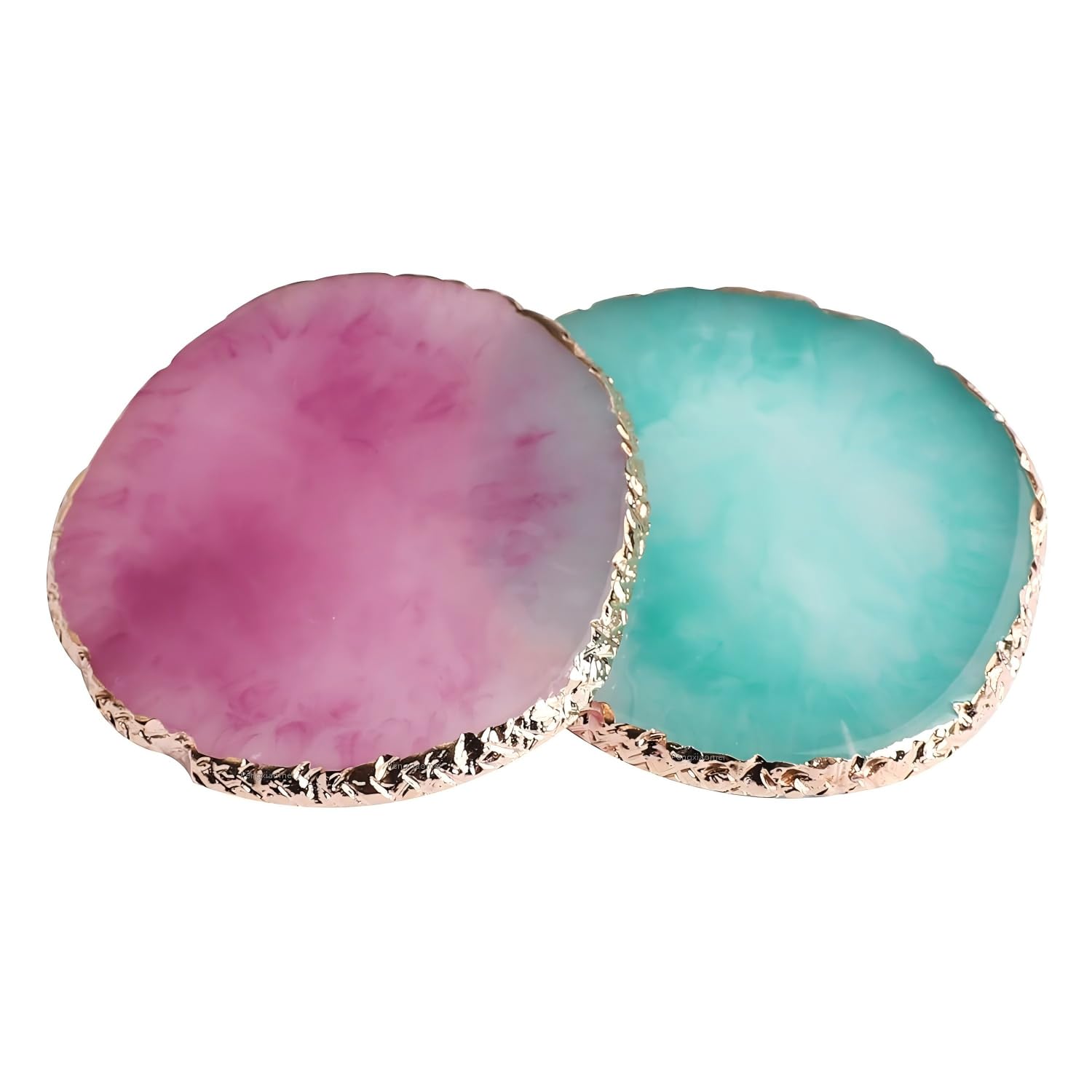 2 Pcs Resin Nail Art Palette Set, Gold Edge, Purple & Green