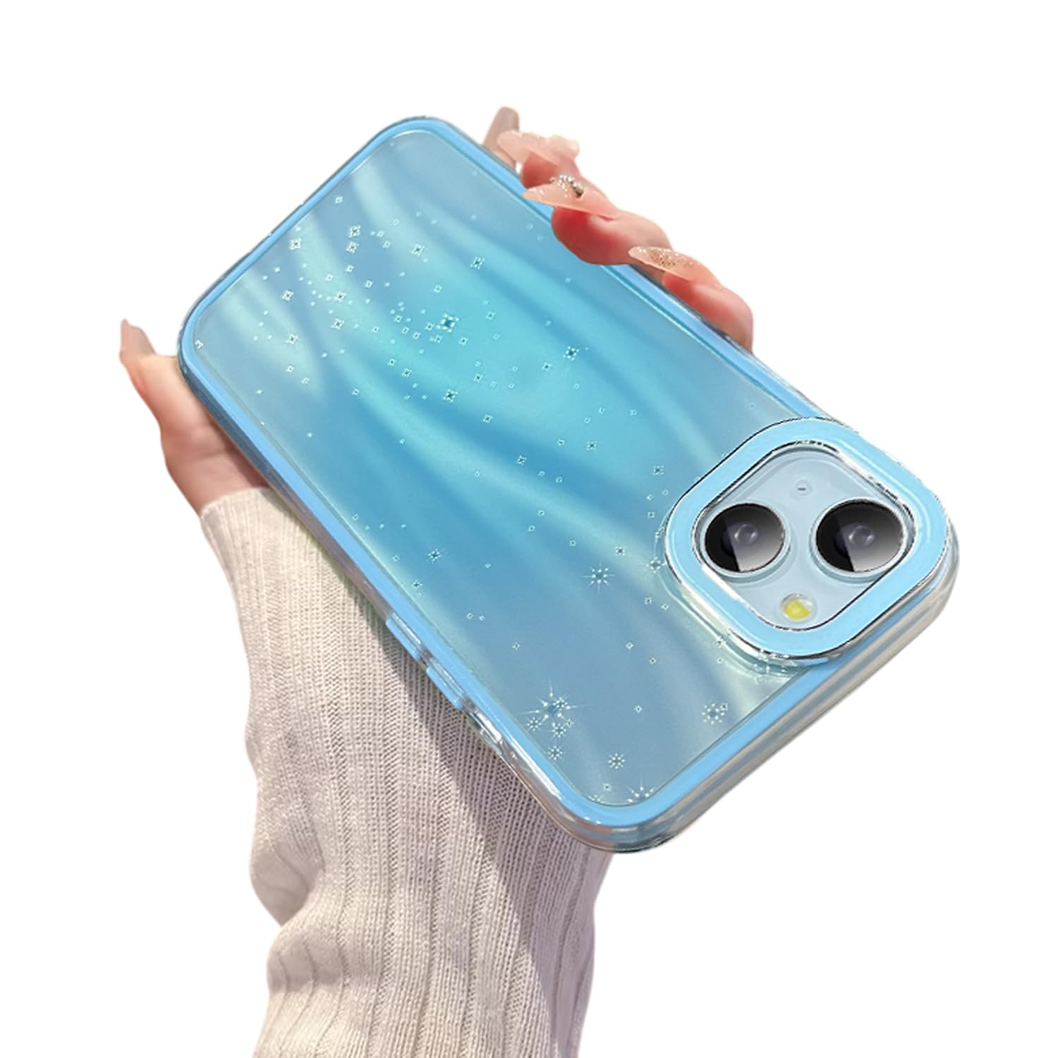VONZEE Compatible for iPhone 15 Plus 6.7'' Case Bling Star Gradient Shiny Colorful Case with Full Camera Protection Shockproof Case PC+TPU Glossy Shiny Cover for Girls Women,Blue