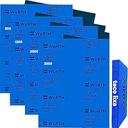 Kit de Lixas Dagua 800 1200 2000 3000 Wurth + Taco para Lixar Suporte de Lixa