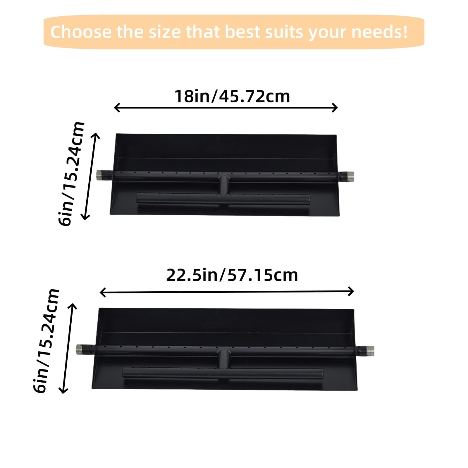 Garvee 57 x 15 cm Gaskamin Brenner Set mit Brennerpfanne, 80.000 BTU Feuerstelle Brenner Kit für Erdgas & Propan, Doppelreihiger Kaminbrenner aus Kohlenstoffstahl für DIY Outdoor Feuerstelle, Schwarz