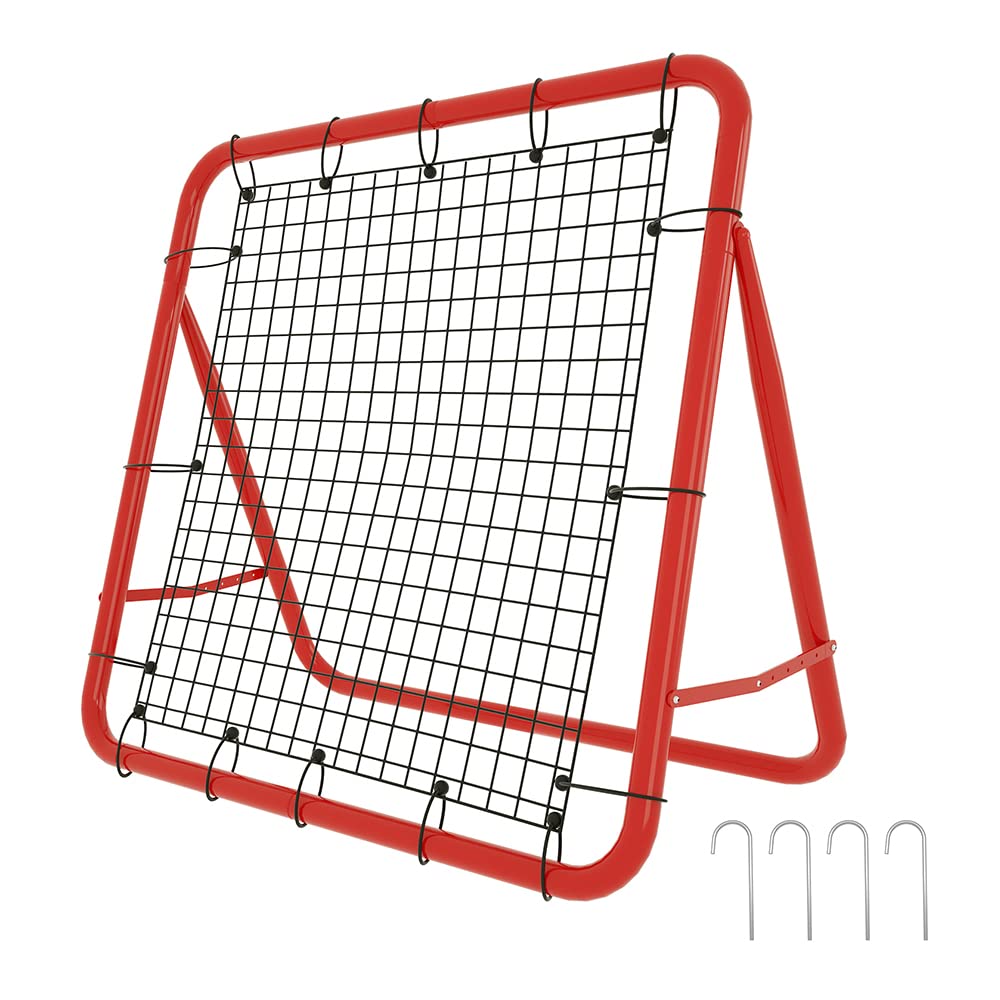 NAIZY Fußball Rebound Netz 100x65cm Prellwand Kicker faltbar mit 4 Verstellbare Stufen Training Zubehör Sports Prellwand rot Stahlrohr + PE-Netz Rebounder-Kickback, für Übungen, Fußballschuss usw