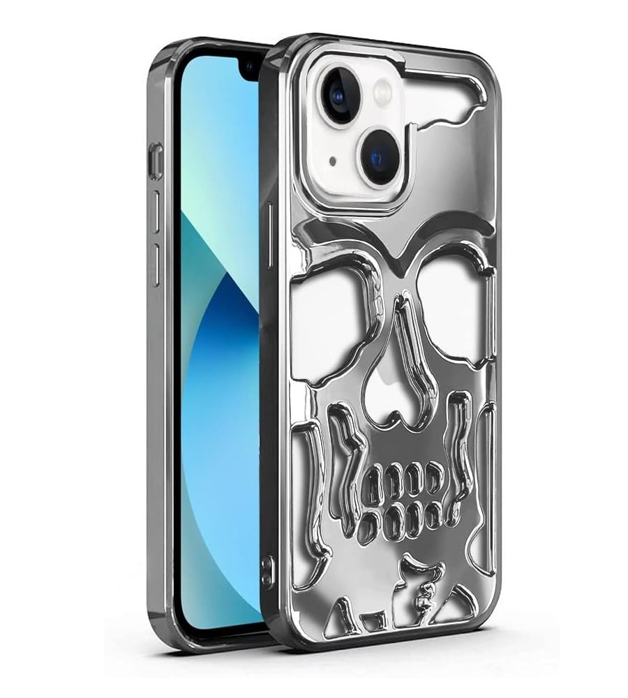 AMERIC HOME Luxury Plating Skull Phone Case-For Compatible With iPhone 14 Metal Hollow Soft Cases Cover,Personality Carving Phone Cover (Silver) (B0CCMRCBXL) Amazon Price History, Amazon Price Tracker