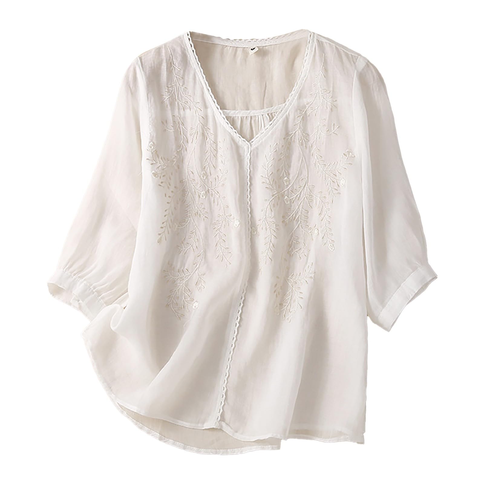 Blouse En Mousseline. Col Tunisien Et Manches Courtes. Coupe évasée