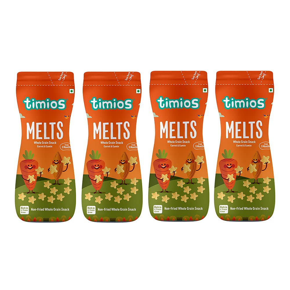 Timios Melts Wholegrain Preservative Free Kids Snacks|Carrot & Cumin| 9+M| Rich in Iron, Fibre & Protein|No Additives, No Maida|Pack of 4|50g Each (B0978V7XJL) Amazon Price History, Amazon Price Tracker