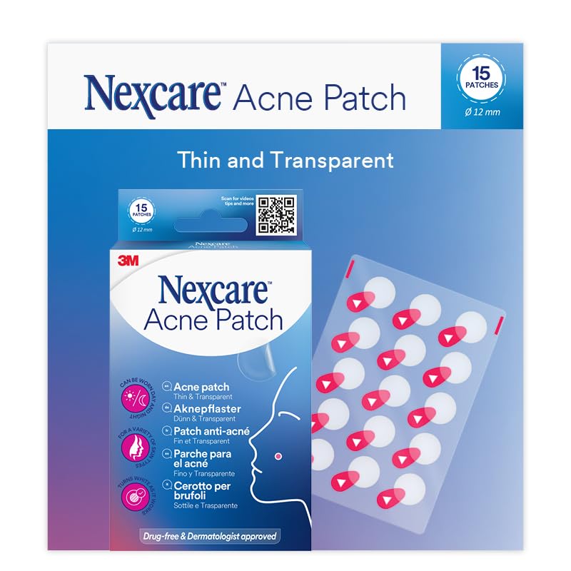 Nexcare Acne Patch by 3M Pack of 15, Ultra-Thin Invisible Hydrocolloid Pimple Patches that Absorb Fluid & Protect Blemishes Overnight and Day, Discreet Spot Cover to Help Stop Picking, for Face