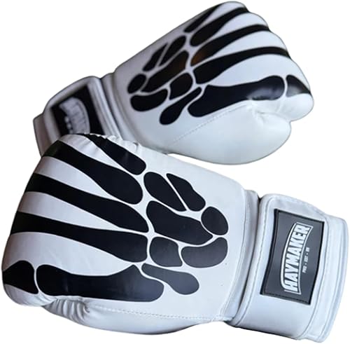 Haymaker - Guantes de boxeo con diseño de esqueleto, piel sintética, color blanco, 12 onzas, estilo profesional