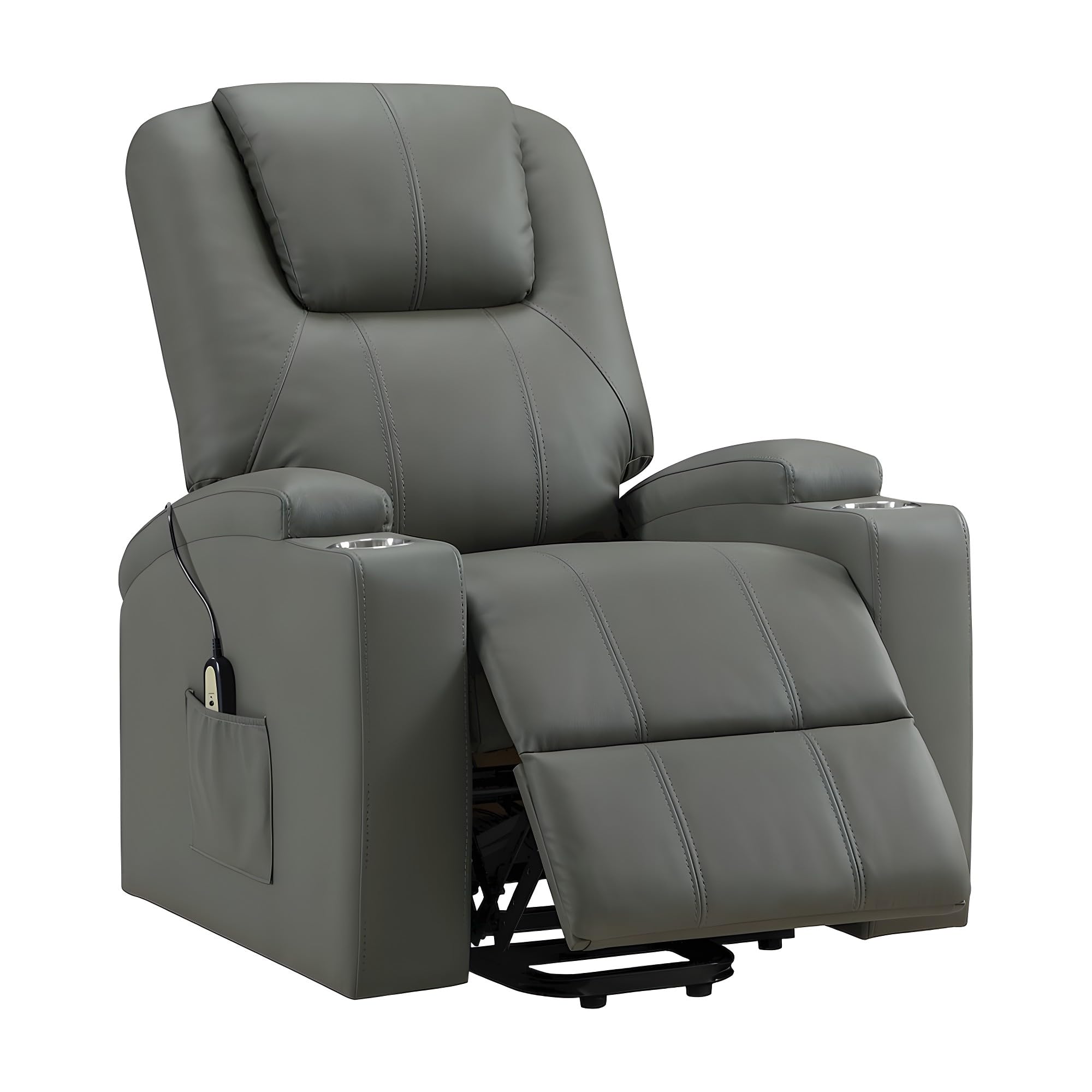 Upholstered Power Lift Massage Recliner with Heat by Furnifact – Foam,Metal,Plastic,Fabric,Leatherette, Grey
