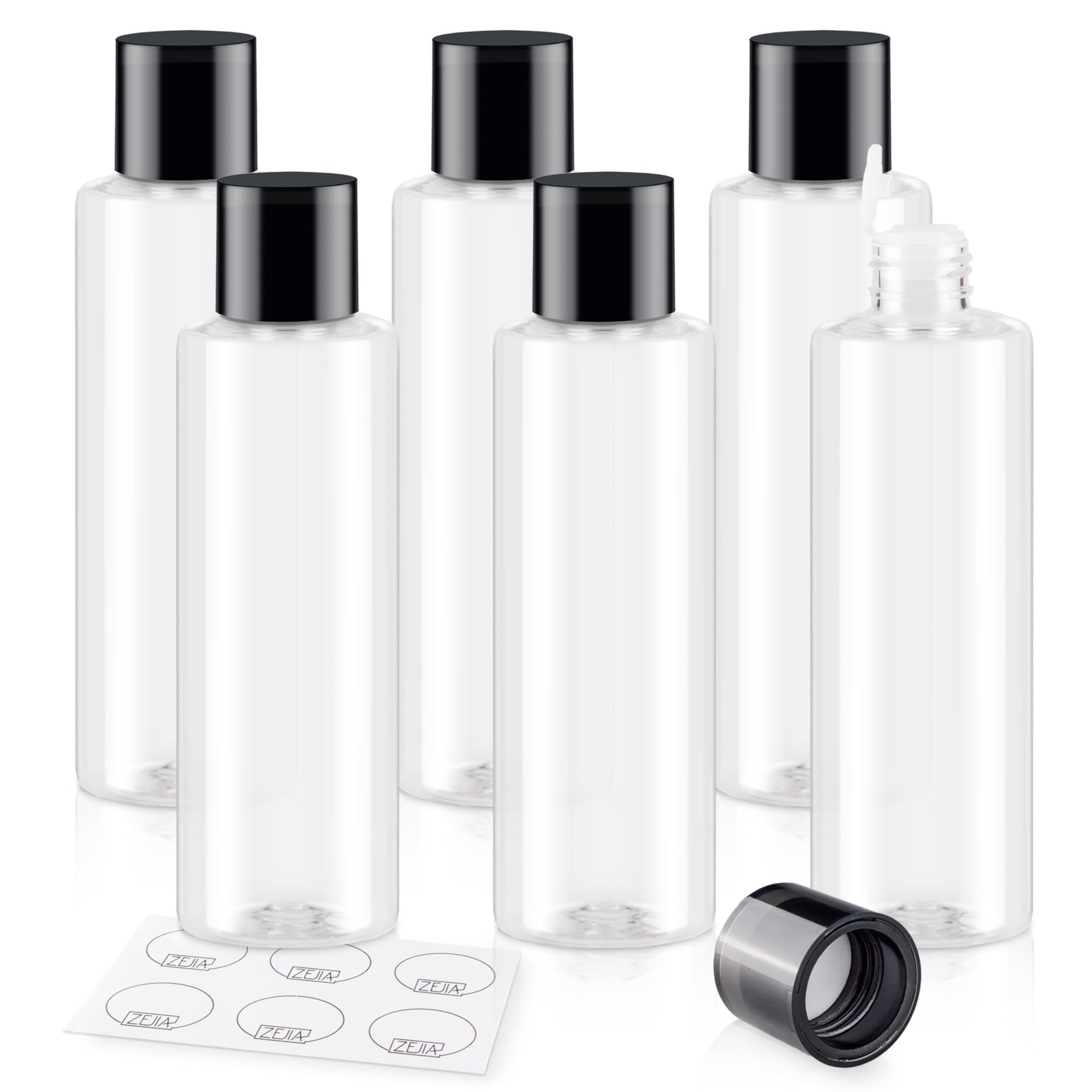 ZEJIA Clear 200ML/6.8OZ Travel Size Toiletries, 6 Pack Plastic Travel Bottles, Double Leak Proof Travel Size Containers for Shampoo, Lotion, Body Wash
