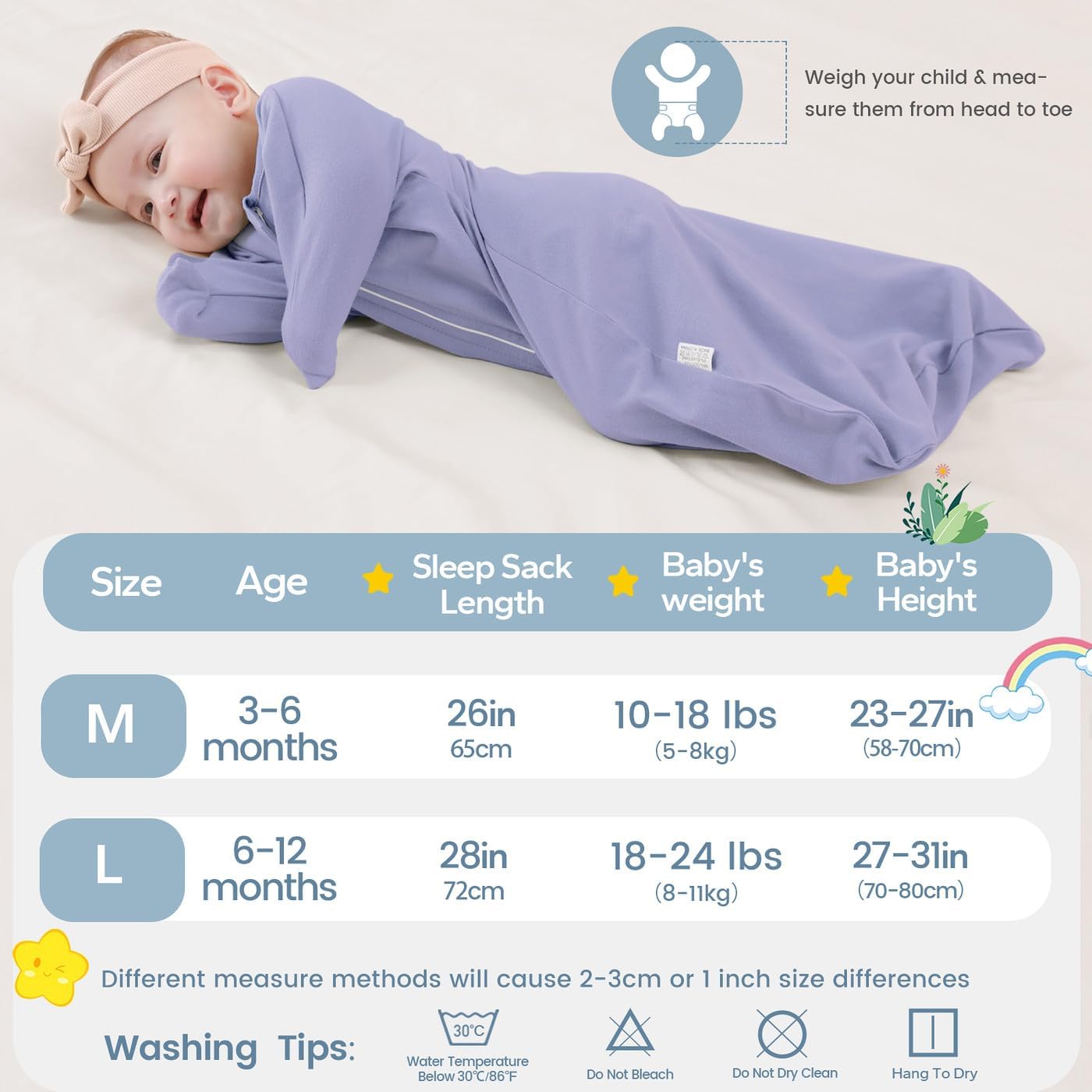 ZIGJOY Baby Transitional Swaddles for Newborns: 0.5 Tog Arms Up Sleep Sack 3-6-12 Months Soft Cotton Shark Fin 2 Way Zipper - Image 2
