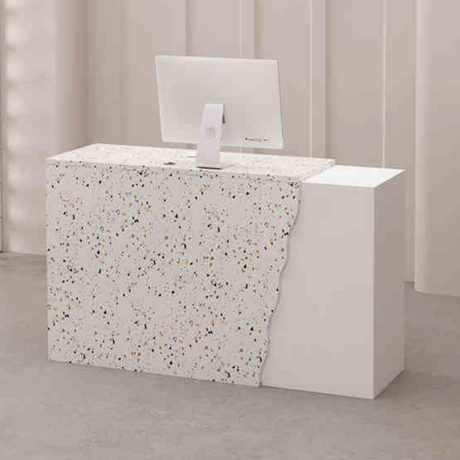 Bancone Reception Moderno con cassetto chiudibile a Chiave, bancone per la Cassa, Tavolo Reception per Ufficio Cassa nella Hall del Salone (Albicocca)