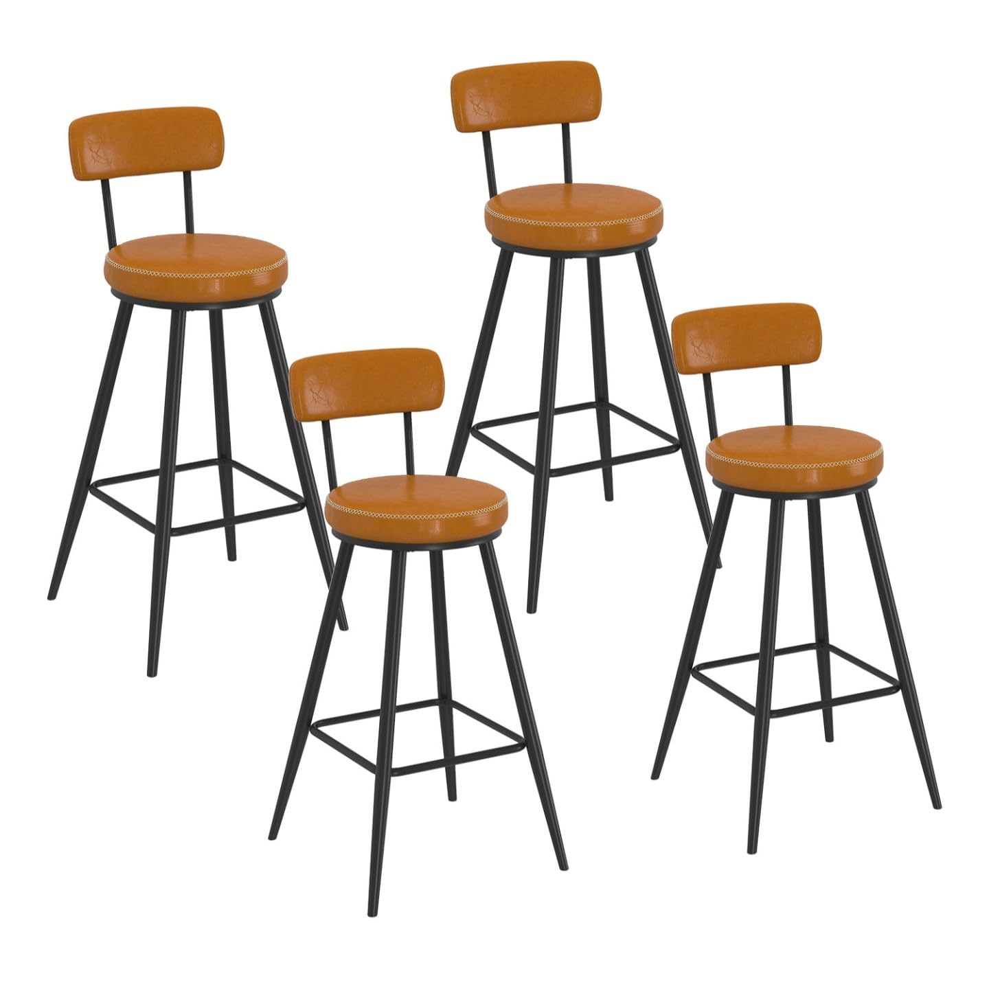 IDMarket – Juego de 4 taburetes de bar ISAURE PU marrón