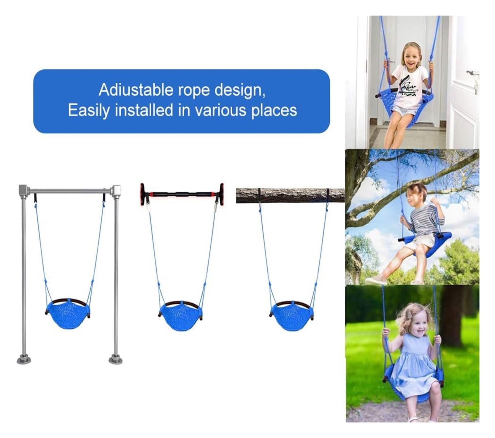 Swing Seat For Kids,Little Swing Set,Hand-Knitting Toddler Swing With Adjustable Ropes - Image 3
