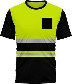 Hi Vis High Visibility Security Work T Shirts Short Sleeves Safety Reflective Tape Round Crew Neck Breathable Quick Dry Workwear Tops