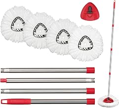 O-Cedar Spin Mop Replacement Head Set with Base and 30" to 58" Handle, Combo Set Includes 4 Pack Mop Refills