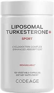 Codeage Turkesterone Supplement, 4-Month Supply, Hydroxypropyl-β-Cyclodextrin, Liposomal Delivery, Sports, Pre & Post-Workouts, Ajuga Turkestanica, Vegan, Gluten-Free, Non-GMO - 120 Capsules
