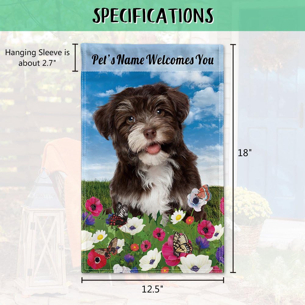 Bandiera Da Giardino Personalizzata Benvenuto Primavera - Beagle Con Fiori E Farfalle, 30x45 Cm, Doppia Faccia, Poliestere - 4