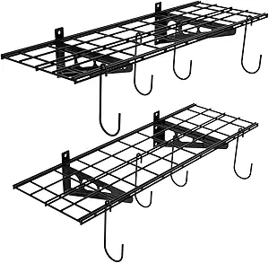 FLEXIMOUNTS Garage Wall Shelving, 2-Pack 1x3 ft, Includes 8 Bike Hooks, Wall Shelf Garage Organization System w/Bike Hangers, Storage Rack, Floating Shelves, 300 lbs Weight Capacity, Classic Series
