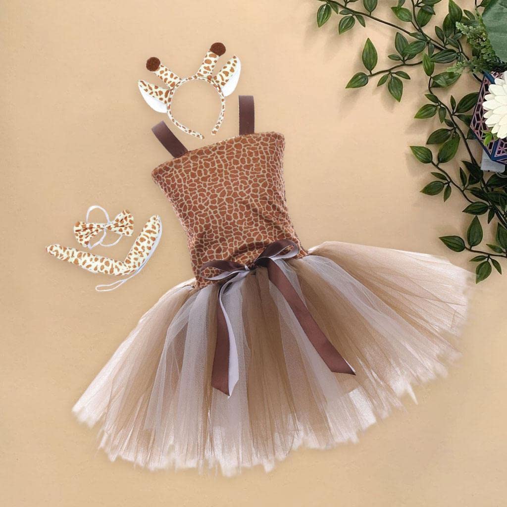 Générique Robe Tutu pour Fille, Déguisement D'animal Girafe, Ensemble D'accessoires En Polyester et Nylon Doux, Idéal pour Les Fêtes, Anniversaires, Car, XS