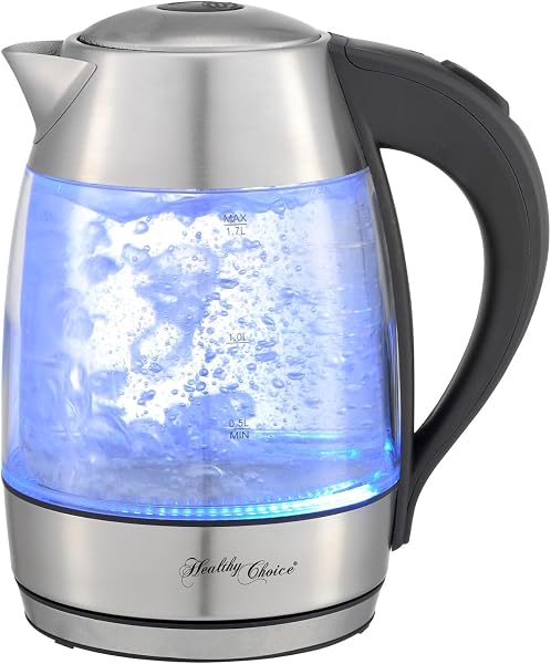 Healthy Choice 1.7L Cordless Glass Kettle with Blue LED
