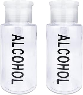 Pana 7oz. (Quantity: 2 Pieces) Clear Color Alcohol Labeled Liquid Push Down Pump Dispenser Empty Bottle with Flip Top Cap