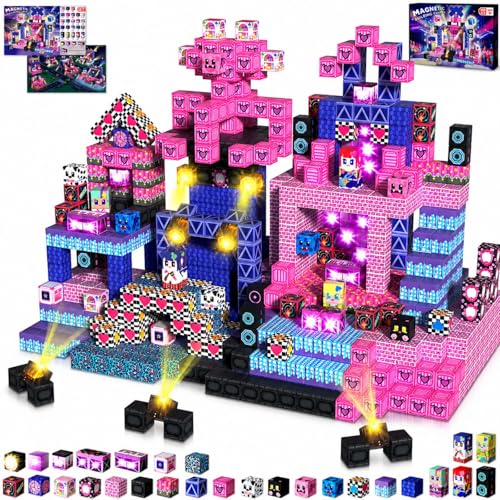 Annexfun 150PCS Magnetic Blocks with Light Up Blocks,Magnetic Cubes Magnetic Building Blocks Toys for Ages 3+ STEM Sensory Stacking Toys for Boys & Girls Birthday Gifts