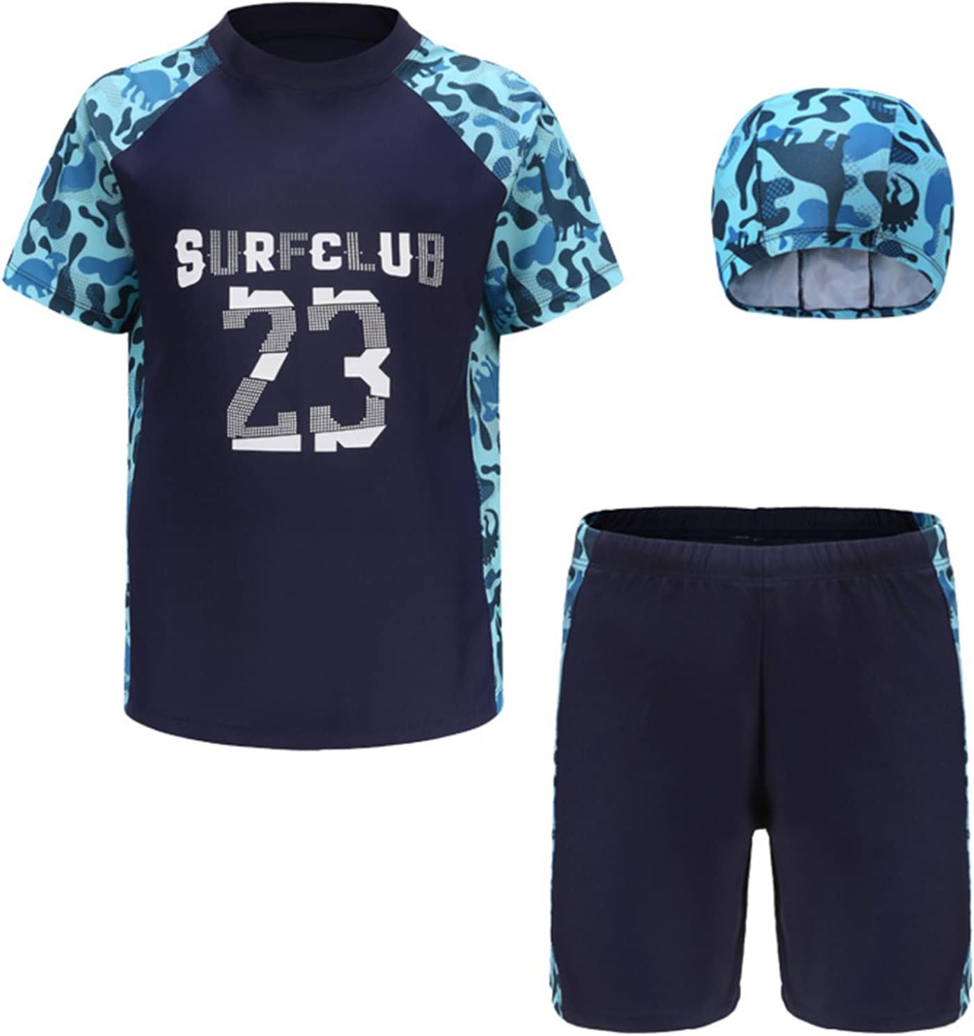 TTAO Children Boys Sun Protection Rash Guards Swimwear with Hat Quick-Dry Wetsuit