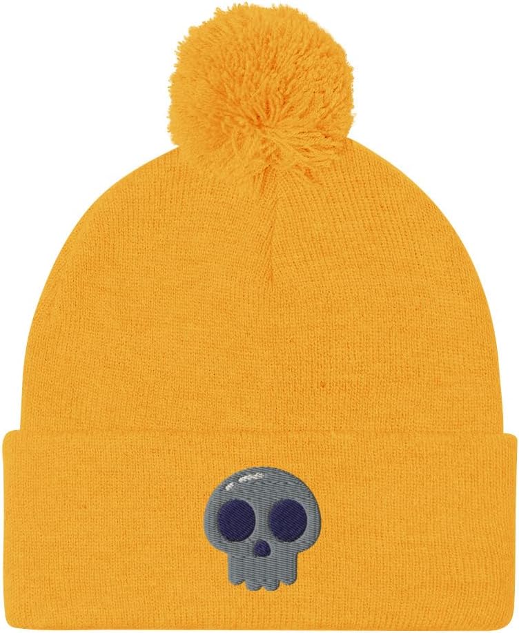 Hogue WS LLC Skeleton Skull Kawaii Hat (Embroidered Pom-Pom Beanie) Cute Halloween Hats
