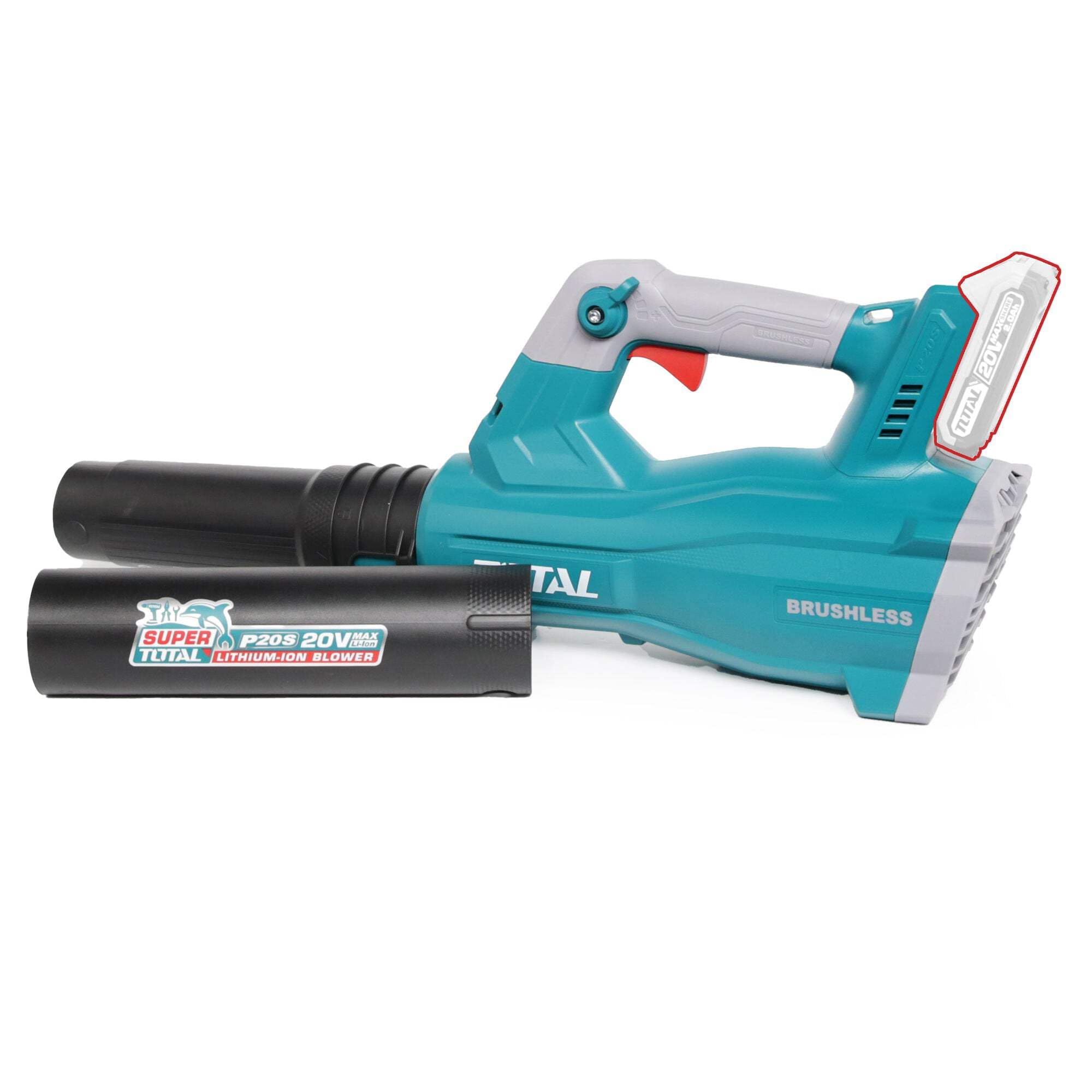 TOTAL - Soplador de Hojas Eléctrico - A Batería P20S de 20 V - Velocidad Máxima de 42 m/s - Herramienta para Jardinería - Portátil - Motor Brushless - No Incluye baterías ni Cargador.