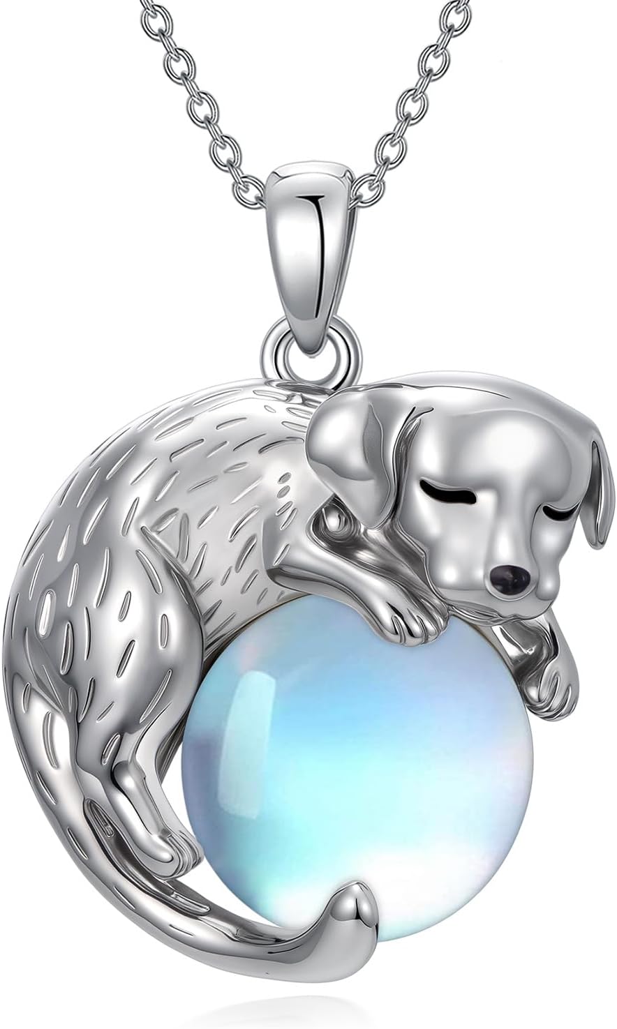 Cat/Dog Moonstone Pendant Necklace, Women's 925 Sterling Silver Animal Pendant Necklace, Cute Jewelry Gift, Perfect for Birthdays/Anniversaries/Valentine's Day for Mothers, Wife