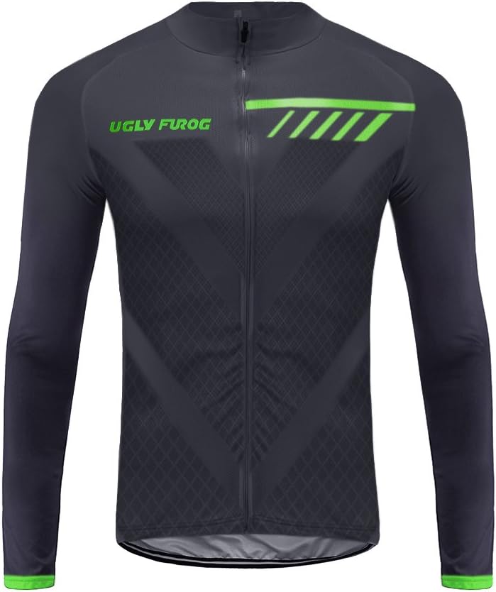 UglyfrogMen's Cycling Bike Jersey Long Sleeve with 3 Rear Pockets,Cycling Biking Shirt Full Zipper Breathable Quick Dry
