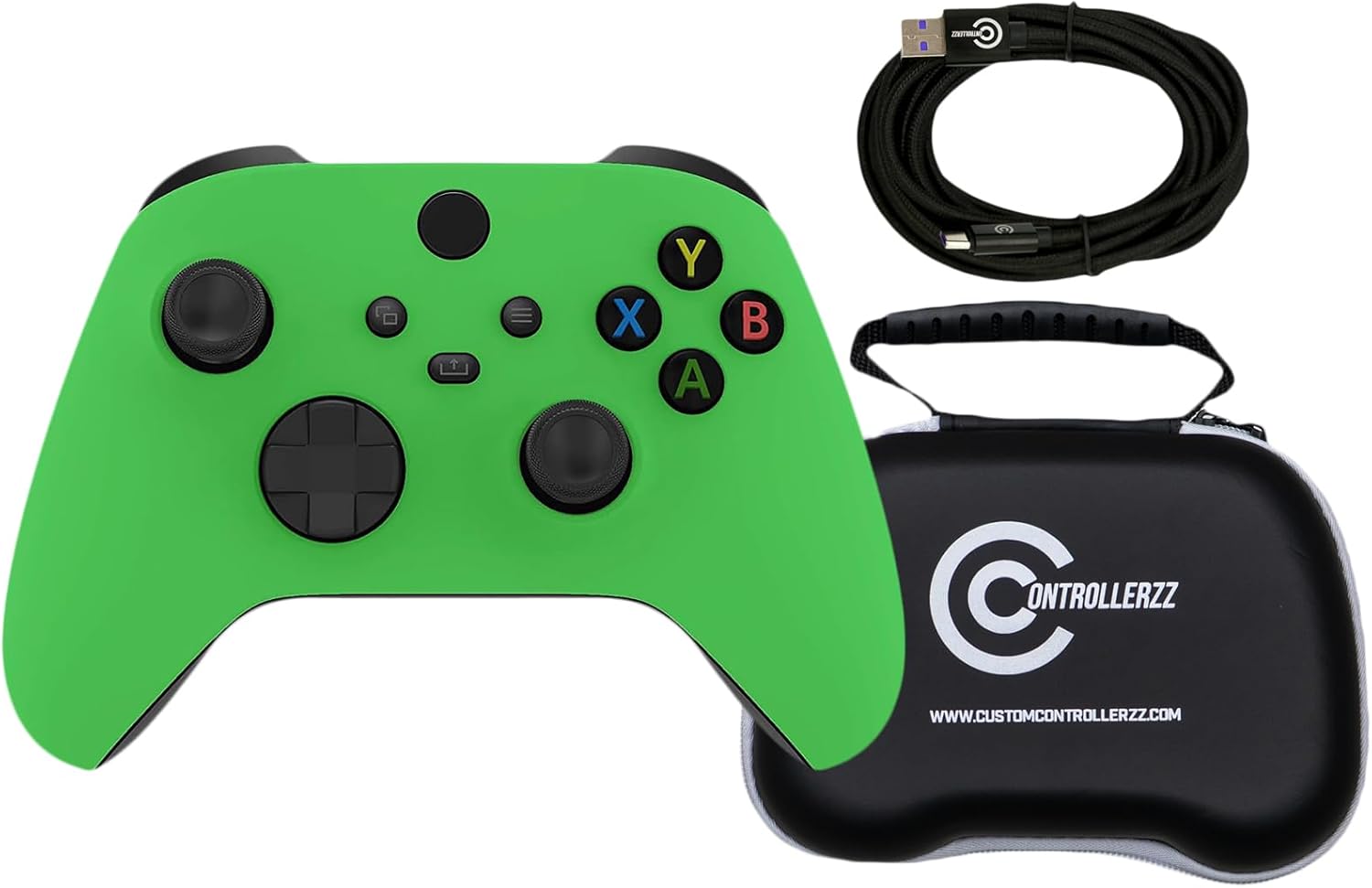 Custom Controllerzz Green Controller Bundle – Includes Green Custom Wireless Controller for Xbox Series X/S, Xbox One, PC & Braided USB-C Cable & Universal Protective Case