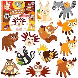 WATINC 12Pcs Woodland Animal Handprint Art Craft, Rabbit Hedgehog Owl Easy DIY Kit, Forest Animals Themed Arts Supplies Preschool Classroom Hand Print Activity Party Favors