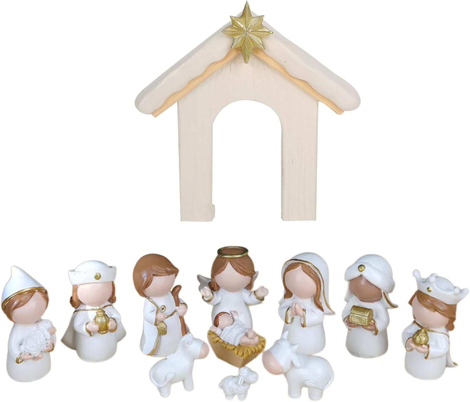 Christmas Nativity Figurines Resin Nativity Scene Statue with Stable Holy Family Statue Table Centerpieces Home Decors Christmas Nativity Figurines