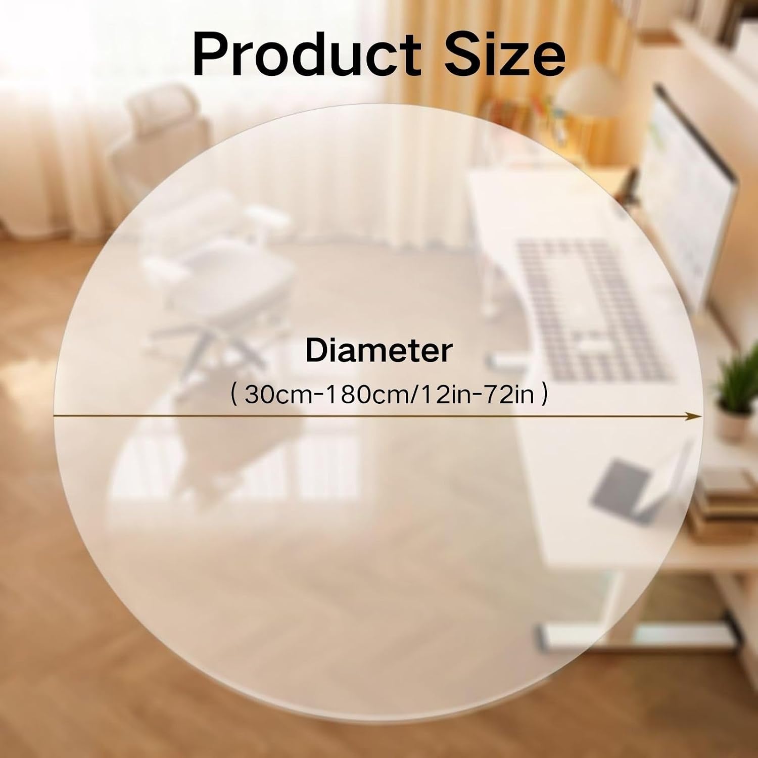 Round Clear Office Chair Mat for Carpet 12" 15" 20" 28" 32" 36" 44" 61" 70", Desk Chair Mat for Hardwood Floor, Transparent Floor Protector Mats for Rolling Chairs(145cm/57in)