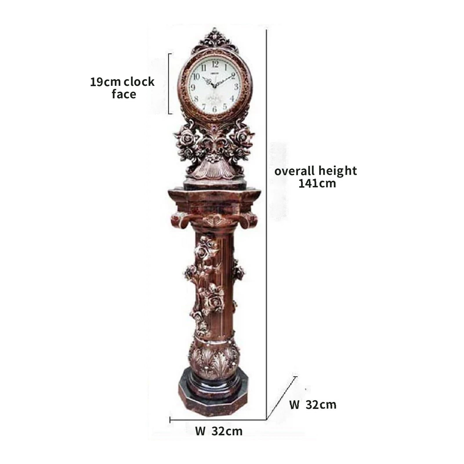 Decorativo Reloj de Piso Cuarzo Silencioso Adornado Columna Pedestal para la Oficina