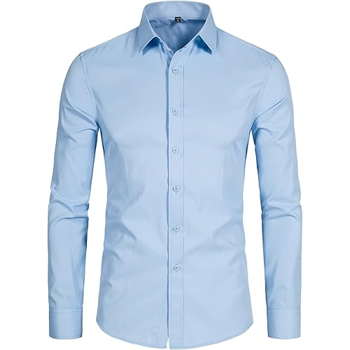 Men's Long Sleeve Button Up Shirts Solid Slim Fit Casual Business Formal Dress Shirt